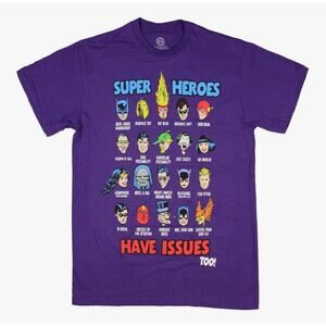 DC Comics Purple T-Shirt Super Heroes Have Issues Too Men’s 2XL